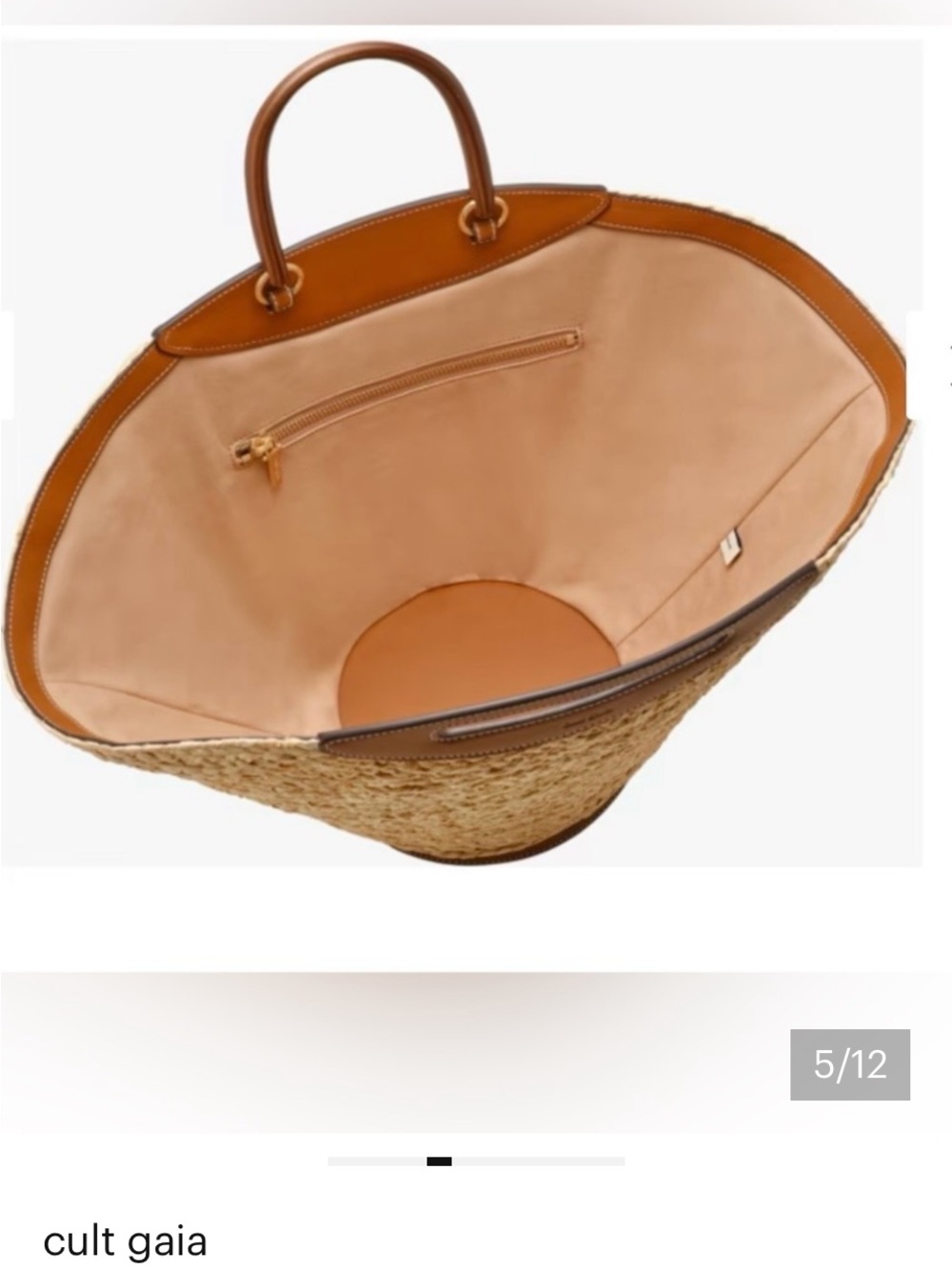 cult gaia Natural Straw Tote with Brown Leather Handles - Picture 4 of 5